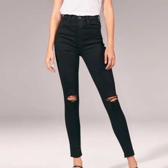 Abercrombie & Fitch The Super Skinny Ultra High Rise Jean Distressed Black 32/14 - Picture 1 of 7